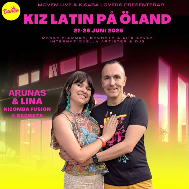 Karlskrona superstars @arunasmikonis  and @lina.mikoniene is coming to Öland! 🥳🔥

Wanna feel the summer paradise and learn som moves in kizomba fusion and bachata?

Welcome to
🔥Kiz Latin on Öland 🔥
Dance kizomba, bachata & a little salsa

⭐️Instructors⭐️
Sara Hamburg @saravanhamburg 
Arunas & Lina arunasmikonis & @lina.mikoniene
Mårten & Anna @martenangner & @annajois
Naom Libre @loco_funka

🎧DJs🎧
DJ Jois @annajois 
DJ Ray Starz @ray.starz 

TICKETS
⚡️Limited number of seats!⚡️So buy tickets now!
Refunds only in case of illness.
Tickets are also transferable to others.

Waaaaaaaay welcome!!🔥🌸